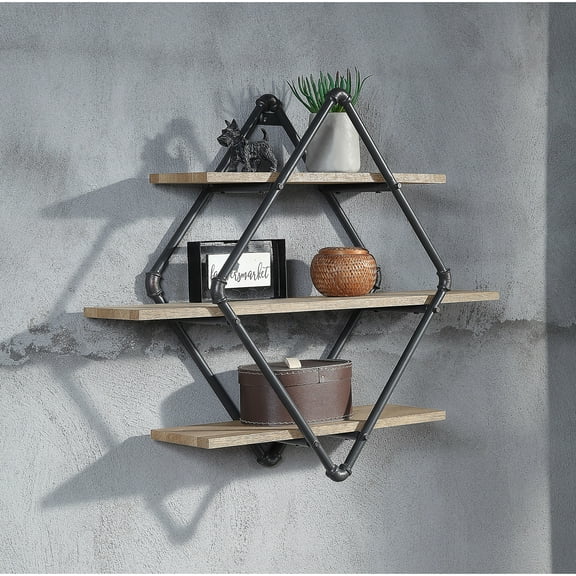 ACME Brantley Wall Rack in Oak and Sandy Black