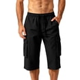 thumbnail image 2 of Hurxie Men's Capri Long Elastic Cargo Shorts Below Knee Shorts 3/4 Cotton Cargo Casual Shorts with Multi-Pockets Black,M, 2 of 7