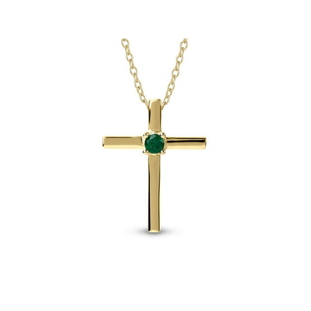 - Created Emerald 18kt Gold over Sterling Silver Cross Necklace, 18