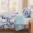 thumbnail image 5 of Regency Heights Full/Queen Botanical Quilt Set, 3-Piece Reversible Floral Summer Quilt Coverlet Bedding Set, Blue Quilted Bedspread with Shams for All Season, 5 of 11