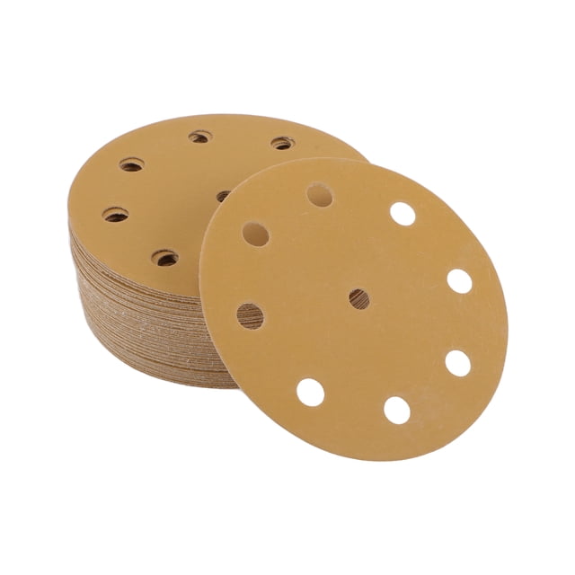 Discos de Lijado Universales de 50 Pcs de Unique Bargains, Durabilidad y Flexibilidad, 5 Pulgadas, 9 Agujeros, Papel de Lija de Óxido de Aluminio Amarillo, Base de Papel 600 Grit
