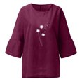 thumbnail image 3 of Hauts d'Été pour Femmes 2023 Mode Femmes Été Imprimé Trois Quarts Manches Courtes Col Rond Régulier T-Shirt Bohème Grande Taille pour Femmes, 3 of 4