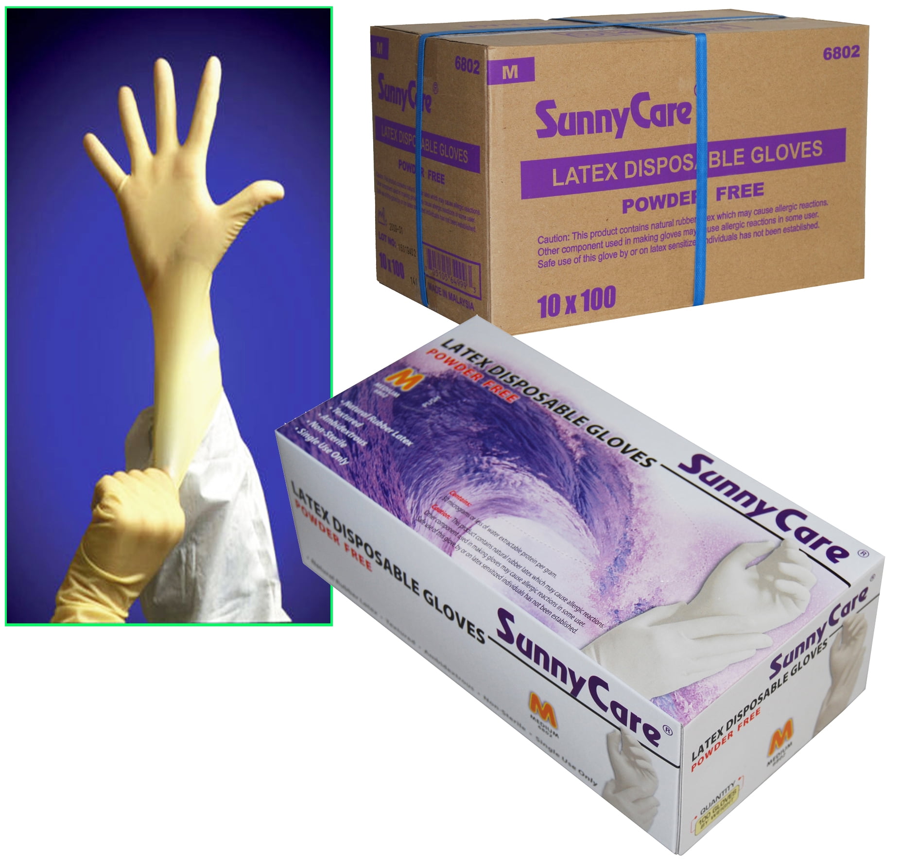 Details about   100 SunnyCare #7801 Vinyl Disposable Gloves Powder Free Latex Nitrile Free 