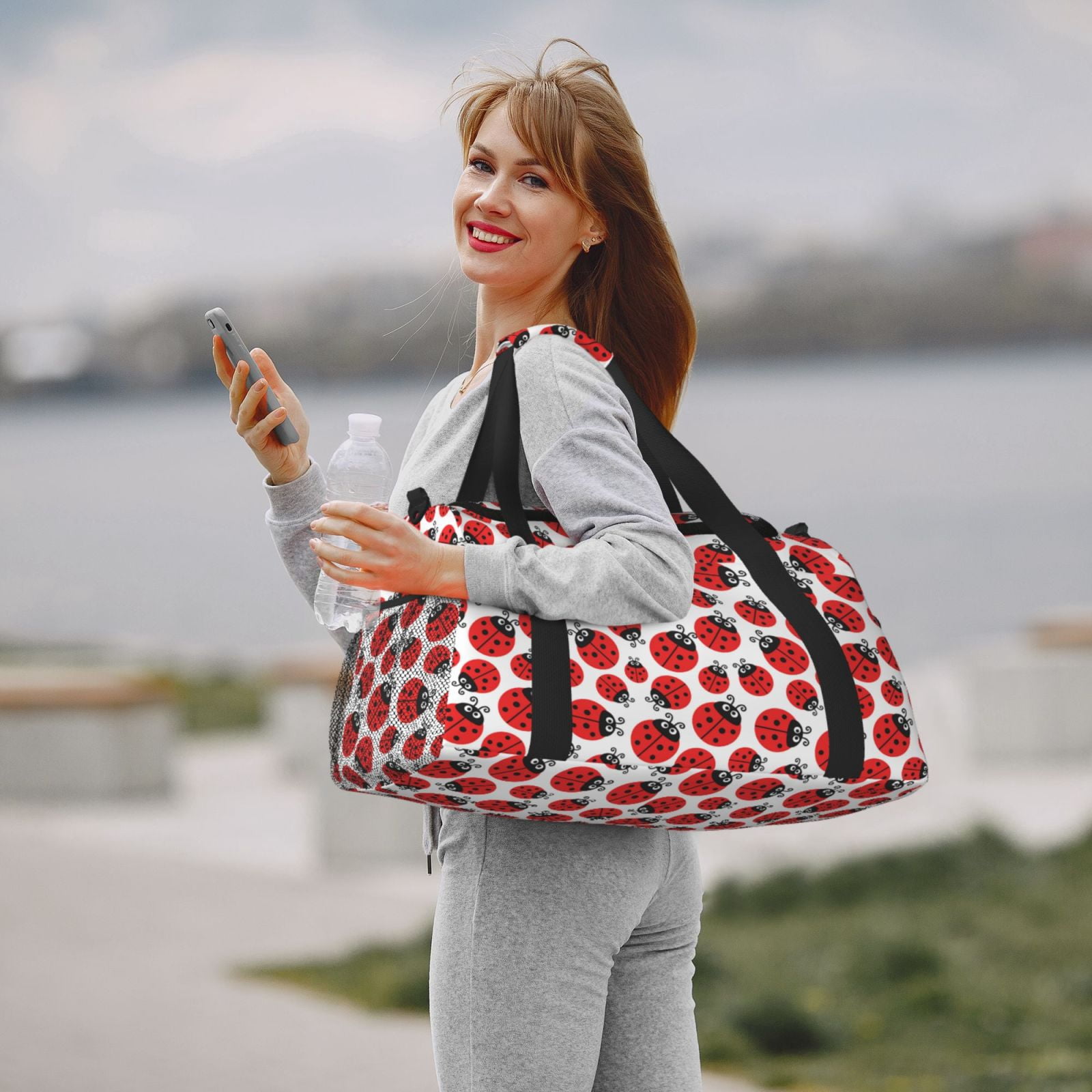 Fuzoiu Cartoon Ladybug Print Travel Duffle Bag,Carry On Tote Bags,Duffel Bag,Sport Gym Bag, Hospital Bag for Labor and Delivery, Overnight Bag,Luggage Bag