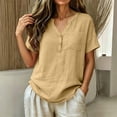 thumbnail image 6 of Fashion Plus Size Shirts for Womens Cotton And Linen Spring And Summer Imitation V-neck Short-sleeved Button-pocket Solid Color Top, 6 of 8