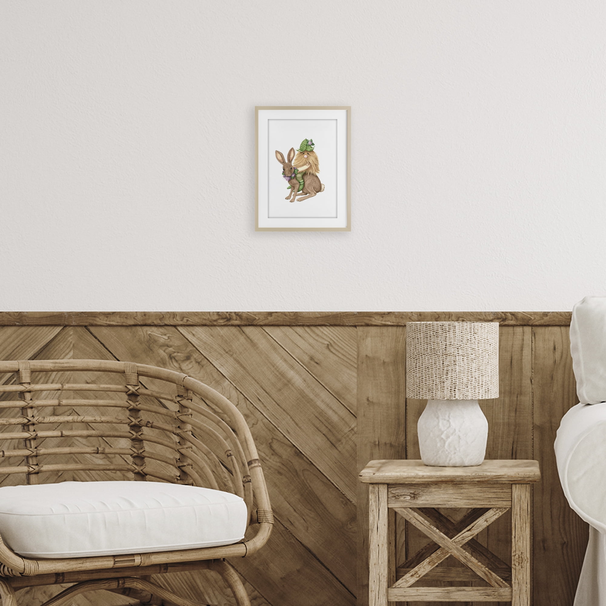 Stupell Industries Garden Elf Riding Rabbit Birch Framed Print Under Glass, design by Nancy Overton