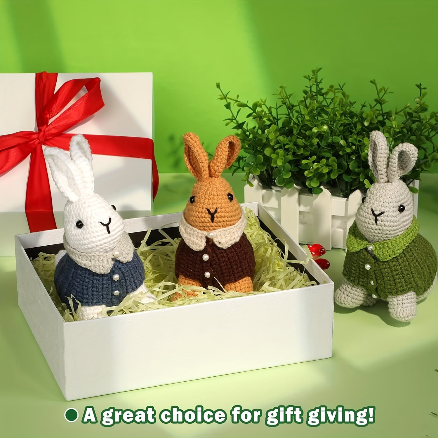 3pcs Crochet Kit for Beginners _ Rabbit Crocheting Animals Kits with Step-by-Step Video Tutorials - Knitting Supplies for Adults, Crochet Hooks Yarn DIY Craft Art