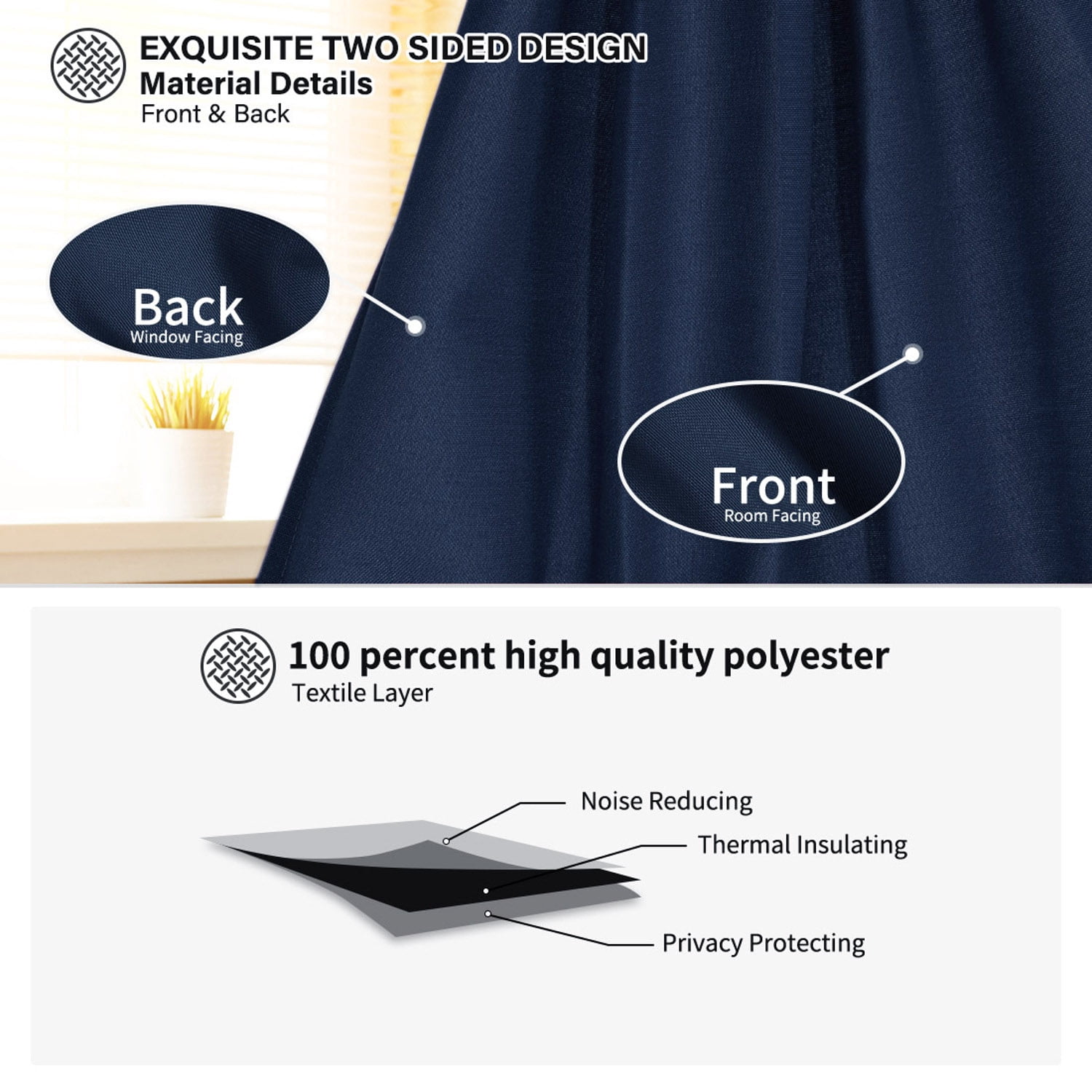 Unique Bargains French Door Window Blackout Curtain Panel Navy Blue 25" x 40"