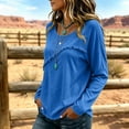 thumbnail image 5 of Linen Tops for Women Summer Raw Trim Long Sleeve Frayed Vintage Shirts Lightweight Dressy Crew Neck Flowy Blouses Blue M, 5 of 5
