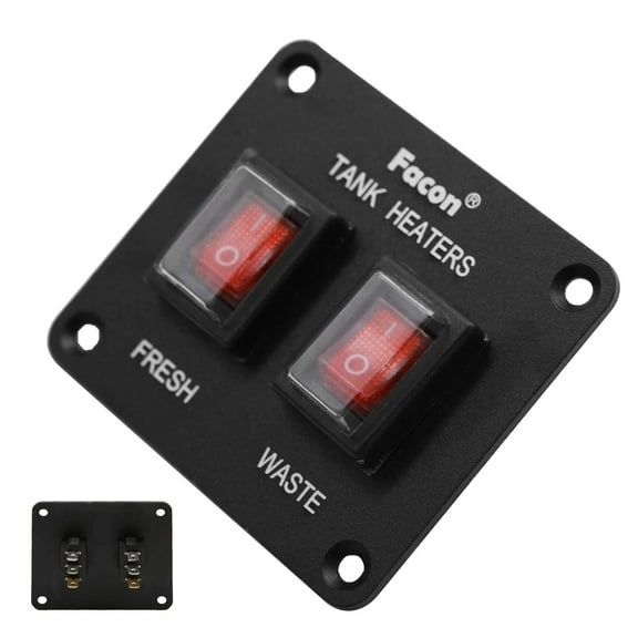 Facon 12Volts Switch Box Panel, 20Amps Rocket On&Off Switch with Red Indicator Light for RV Tank System, IP66 Waterproof Control Gang Kit System for RV Tank Heating Pad