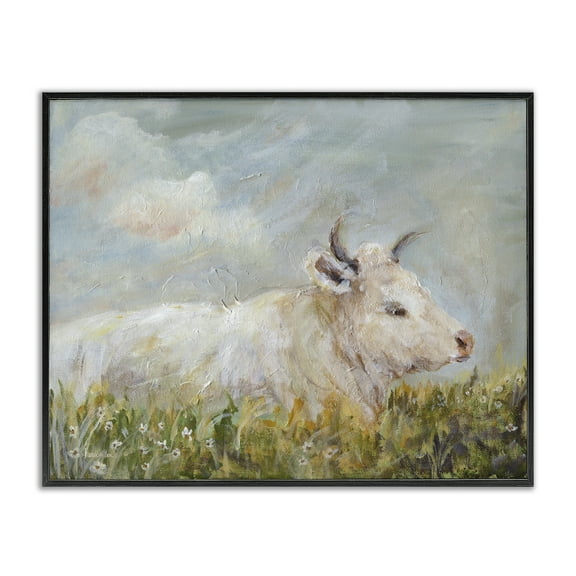 Stupell Industries Subtle Cattle Sun Bathing Animals Painting Black Framed Art Print Wall Art, 14 x 11