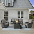 thumbnail image 2 of PARKWELL 4-Piece Outdoor Patio Furniture Set 5-Seat High Back Conversation Set with 30" Fire Pit Table and Swivel Glider for Patio Garden Deck,Gray Wicker Gray Cushions, 2 of 10