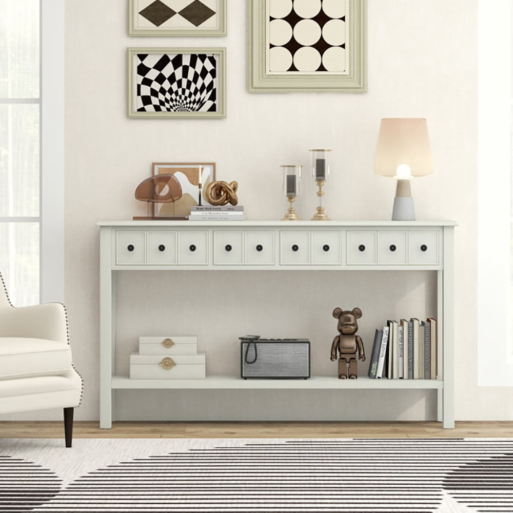 Spaco 60 Inch Long Sofa Table with 4 Drawers and Open Shelf for Living Room-White, Entryway Table Hallway Table, Storage-Friendly Hallway Table for Foyer & Entry Spaces