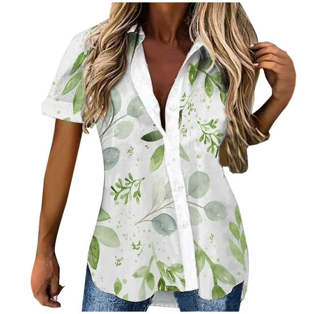 Blusa de Manga Corta Con Estampado Informal Para Mujer A La Moda, Tops Con Botones de Verano Odeerbi ODB-6