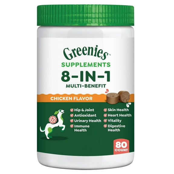 Greenies Dog Supplements 8-in-1 Multi-Benefit Chicken Flavor, 15.5 oz. Container, 80 Count