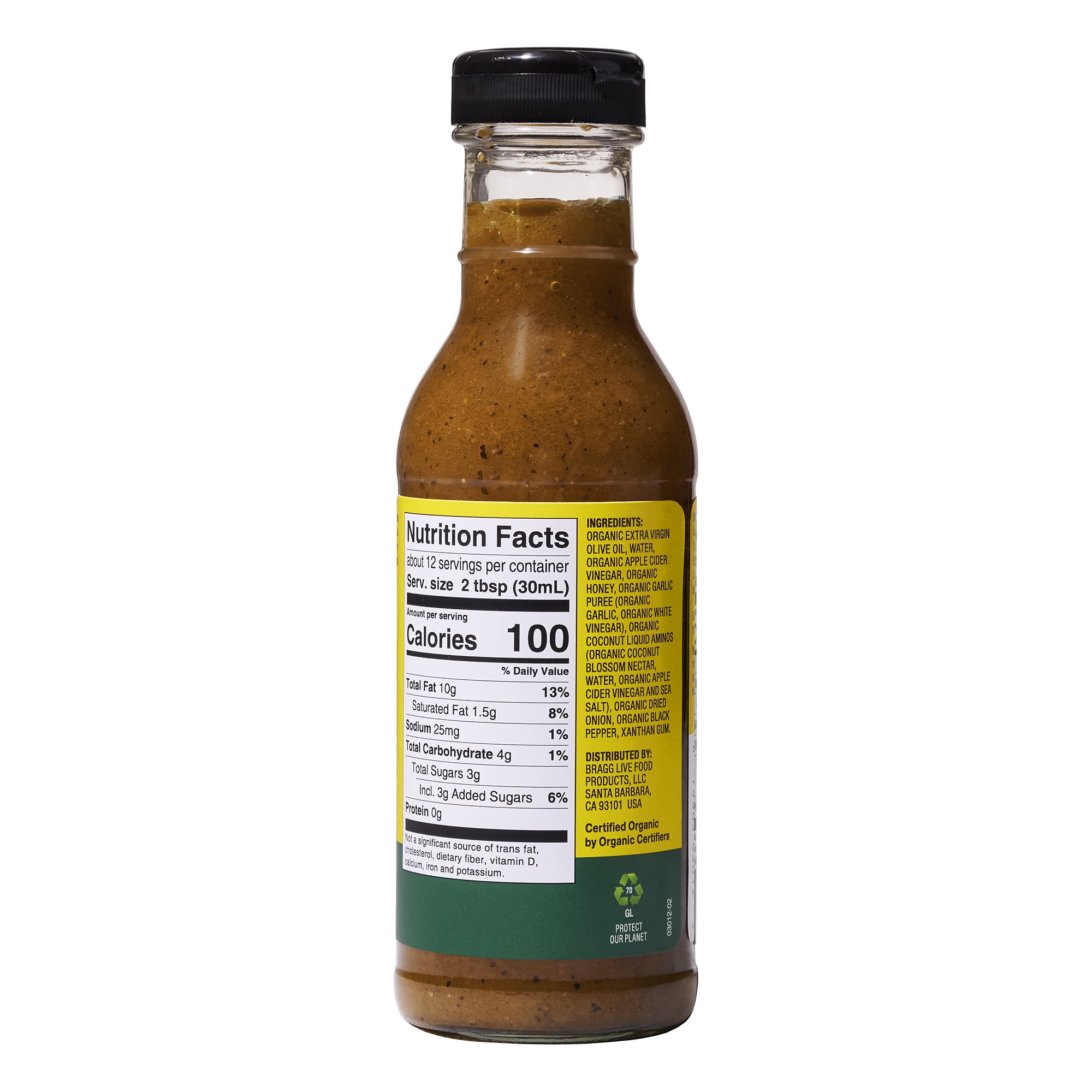 Bragg Organic Vinaigrette Salad Dressing and Marinade with Apple Cider Vinegar, 12 fl oz Bottle