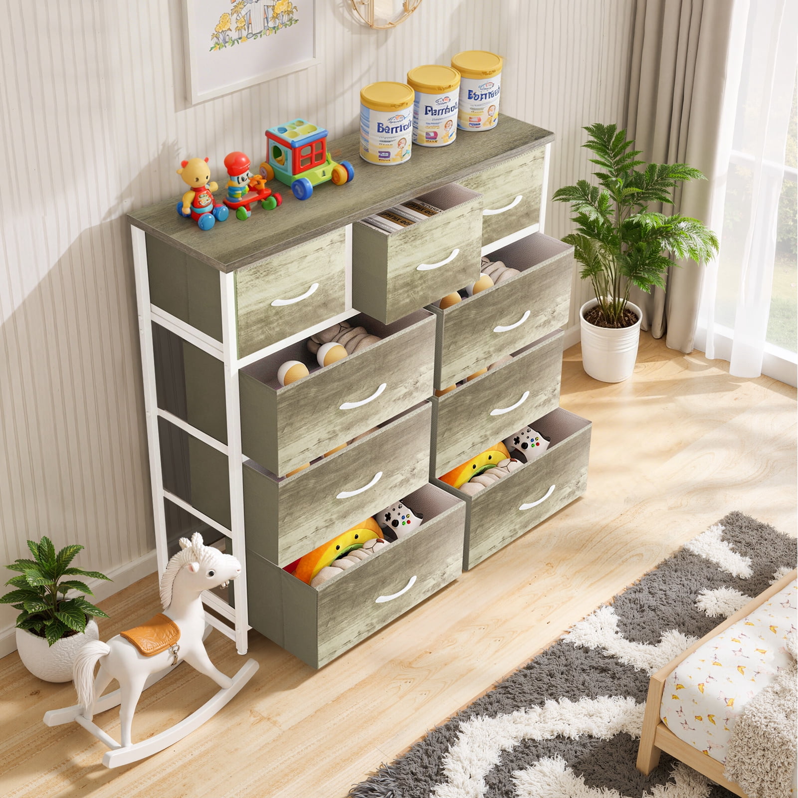 Dresser, Betcozy Storage Organizer with 9 Drawers for Bedroom, Chest of Drawer with Sturdy Metal Frame, Wood Top for Closet, Nursery,Smoked ash