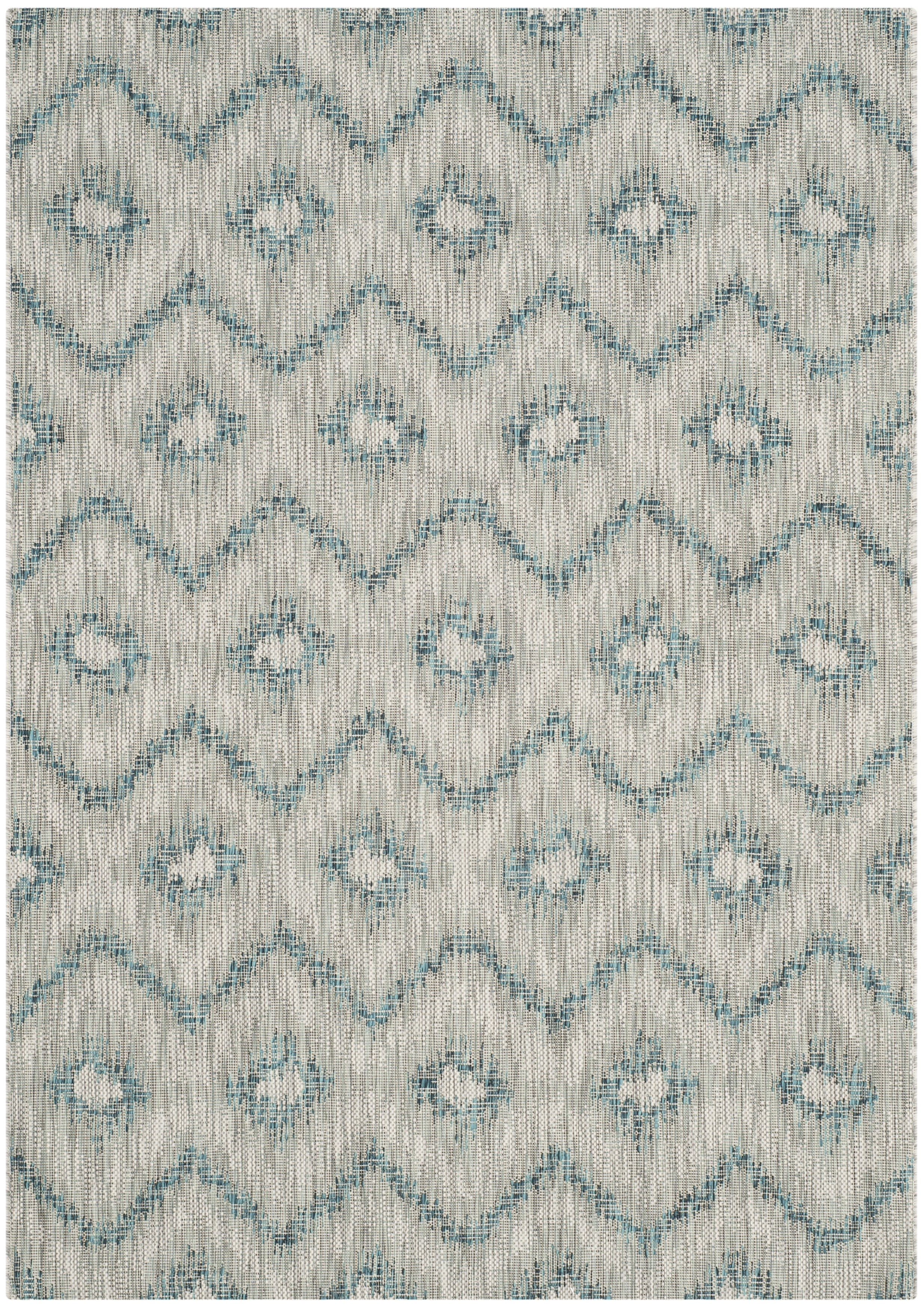 SAFAVIEH Courtyard Clark Chevron Indoor/Outdoor Area Rug, 4' x 5'7", Grey/Blue