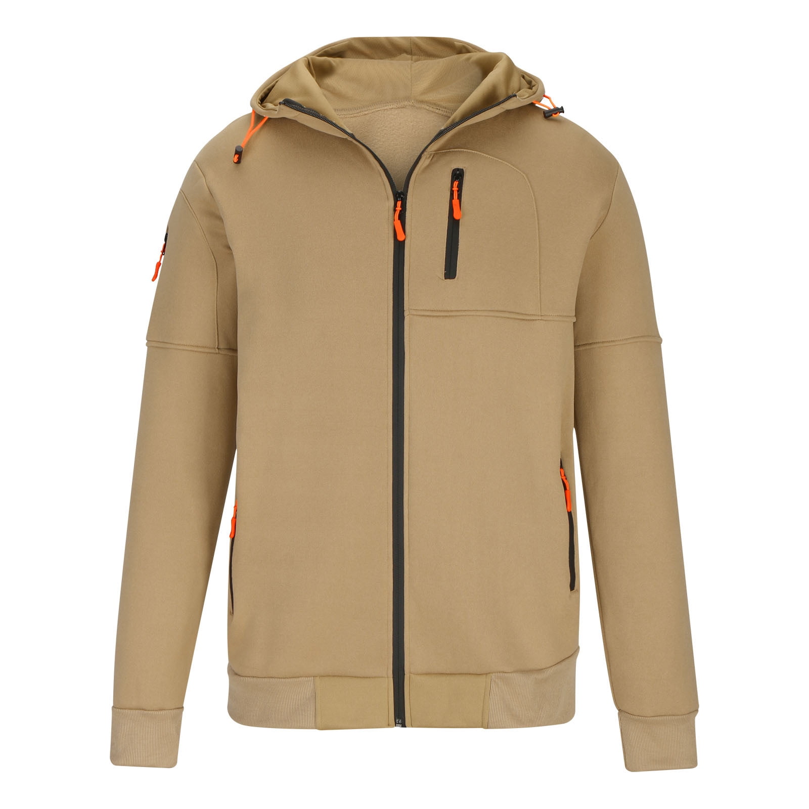 IYTR Men's Full Zip Up Hoodie Jacket with Zipper Pockets Sweatshirt Long Sleeve Hooded Coat Outwear Khaki XXL