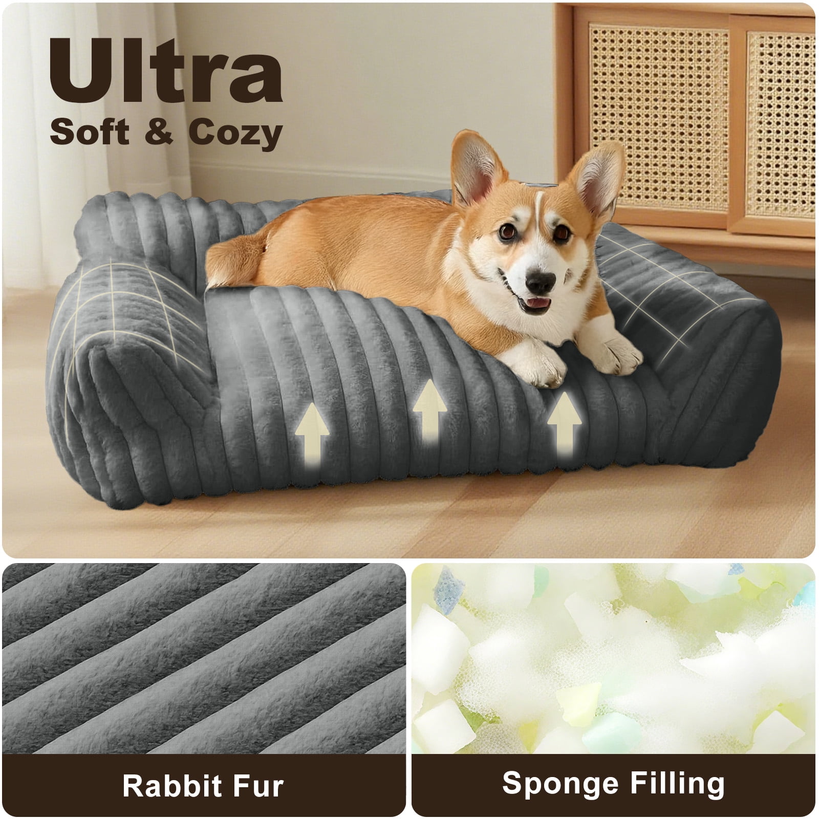 Sanmadrola Cute Cat Bed for Indoor Cats, Couch Bed with Removable Washable,Premium Soft Corduroy Fleece Pet Bed for Small Dog & Cat,Dark Gray