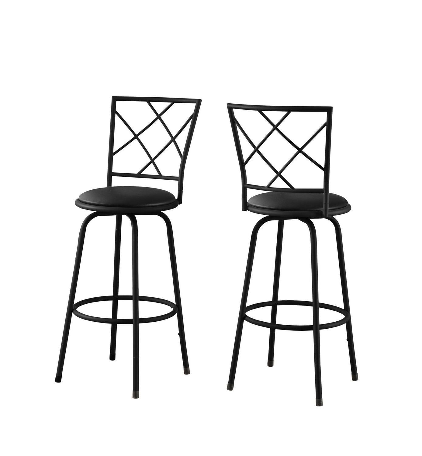 Monarch Specialties Bar Stool, Set Of 2, Swivel, Bar Height, Metal, Pu Leather Look, Black, Contemporary, Modern