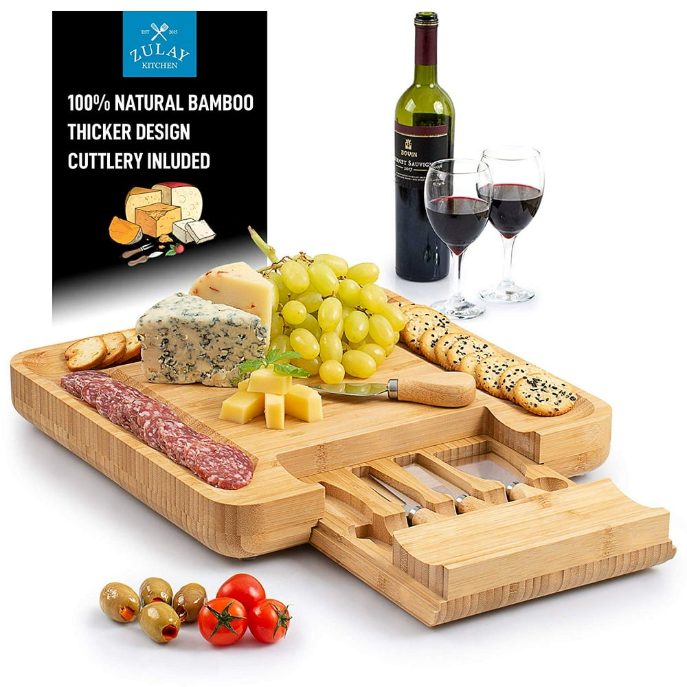Zulay Premium Bamboo Cheese Board and Knife Set