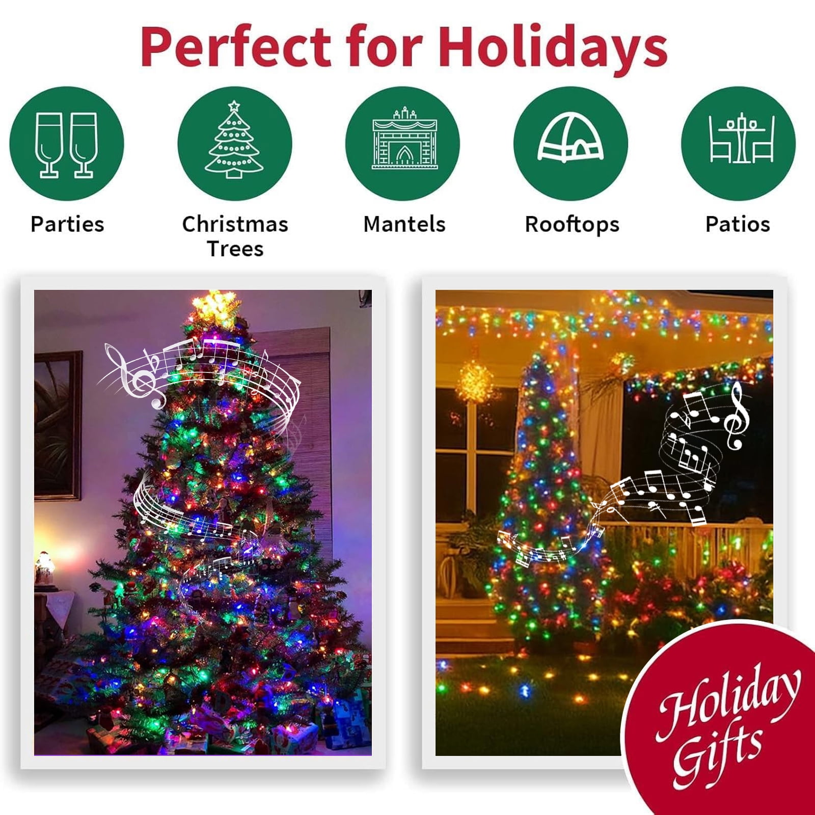 66ft Christmas Mini Lights with Music Motion Sensor Controller,200 LED Fairy Starry String Light Plug in for Indoor Outdoor Xmas Tree Wedding Party Decoration (Warm White and Multicolor)