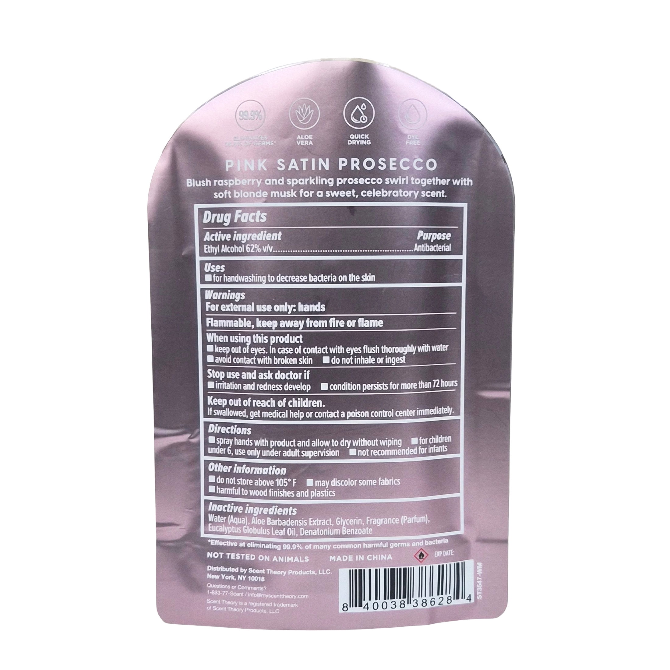 Scent Theory Hand Sanitizer Spray, Pink Satin Prosecco, 1 fl oz