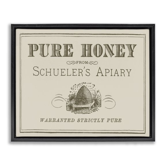Stupell Industries Vintage Pure Honey Food & Beverage Painting Black Floater Framed Canvas Art Print Wall Art, 21 x 17
