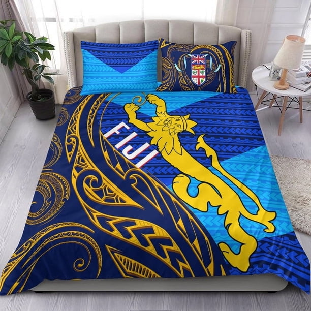 Juego de cama Fiyi - Color de la bandera con estampado polinesio dorado LT20