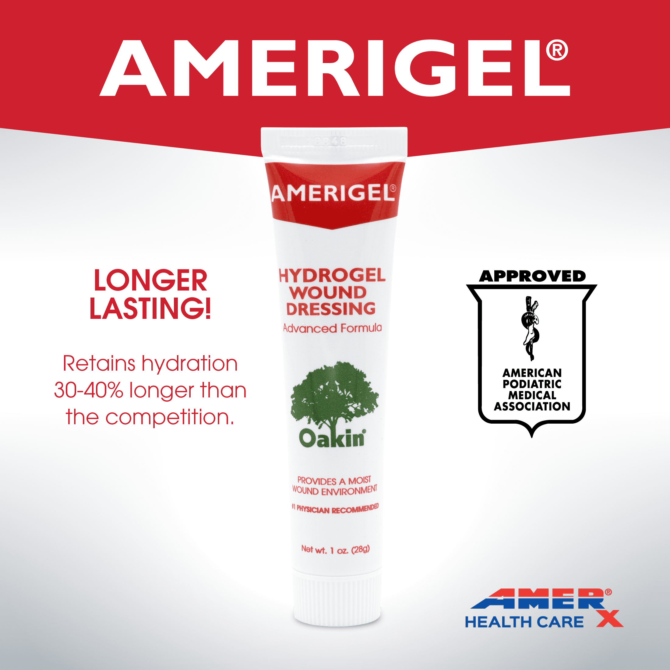 AMERIGEL Hydrogel Wound Dressing with Oakin (3 oz. Tube) – Ulcer Care | Wound Care | First Aid | FSA/HSA Eligible