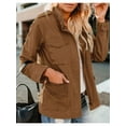 thumbnail image 6 of Women Anorak Jackets Zip Up Snap Buttons Parka Utility Coats Outwear with Pocket Brown XXXL, 6 of 8