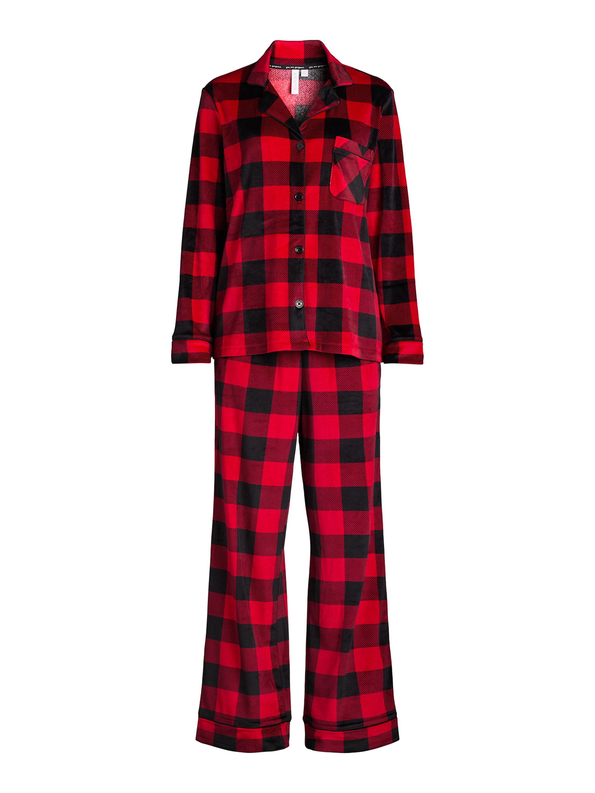 Joyspun Women's Velour Notch Collar Top and Pants Pajama Set, 2-Piece, Sizes S-3X