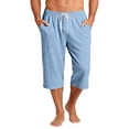 thumbnail image 3 of Nokdvo Men's Long Shorts Elastic Waist Drawstring Capri Shorts with Pockets Wide Leg Stretch Trousers Below Knee Baggy Summer Loose Fit Breathable Summer Pant,Light Blue XL, 3 of 6