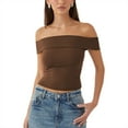 thumbnail image 2 of Women's Sexy Off Shoulder Tops Y2K T-Shirt Slim Fit Summer Fall Blouse Going Out Nightout Shirt, 2 of 5