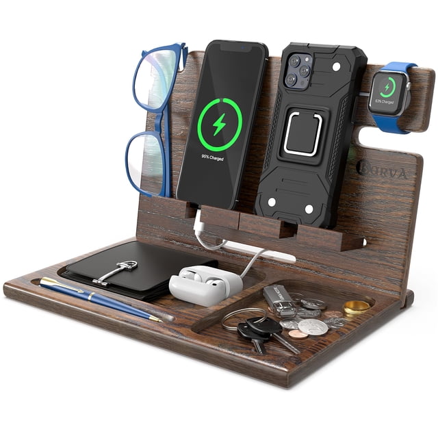 Estación de acoplamiento BarVa Wood para hombre y papá con soporte para 2 teléfonos