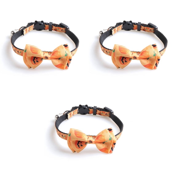 GASTROPOD 3Pcs Cat Collar,Halloween Dog Collar for Pets,Adjustable Kitten Collar with Bow,Solid Nylon Pet Collar with Bell,Comfortable Halloween Cat Collar for Party Wear