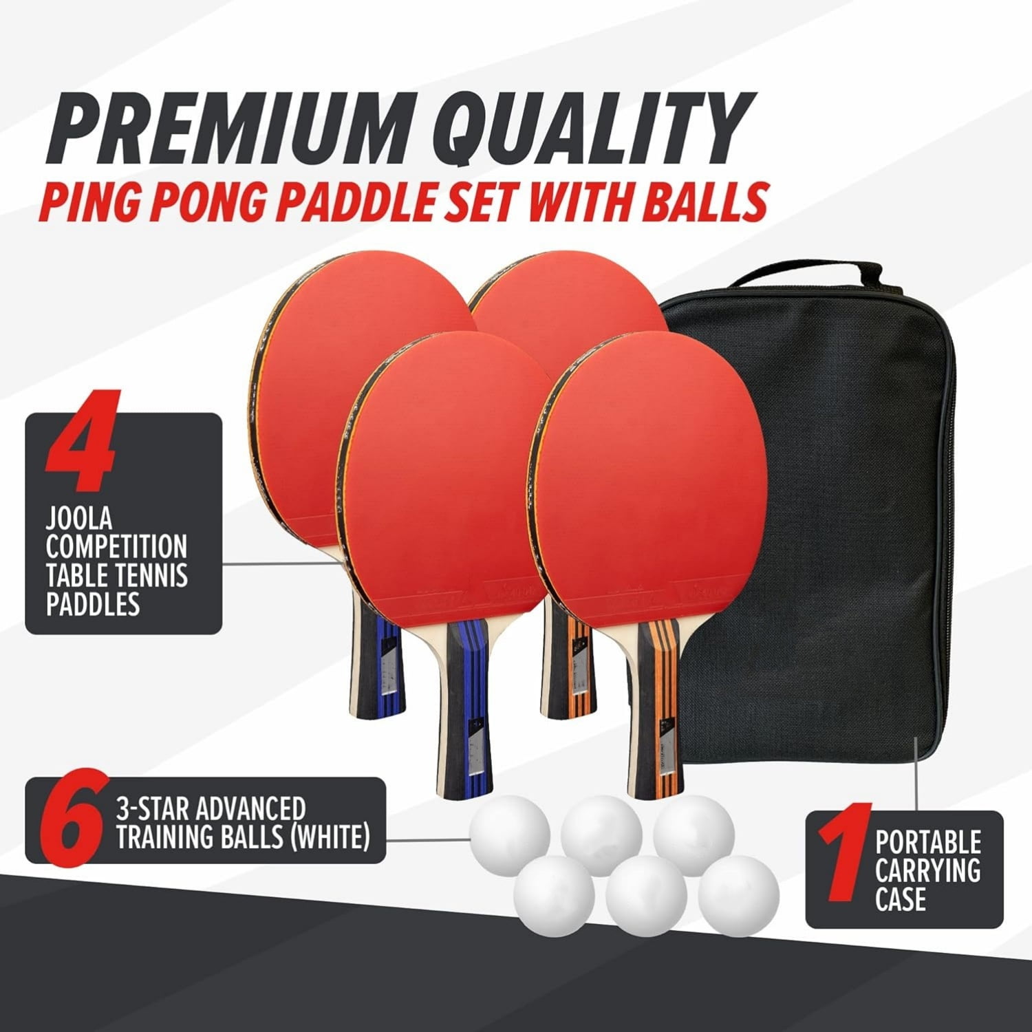 Advanced Premium Ping Pong Paddles Set of 4 - Professional Table Tennis Paddles, 6 Advanced Training 3 Star Ping Pong Balls, and Carrying Case - Tournament Level - Indoor and Outdoor Compatible