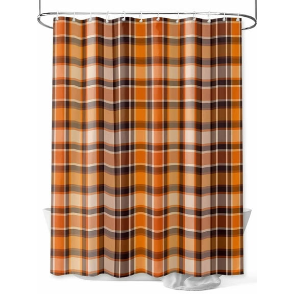 Fall Shower Curtain Orange Buffalo Plaid Shower Curtains for Bathroom Thanksgiving Decor, Waterproof Polyester Shower Curtain Set with Hooks, Extra Long 72" x 78" Classic Check