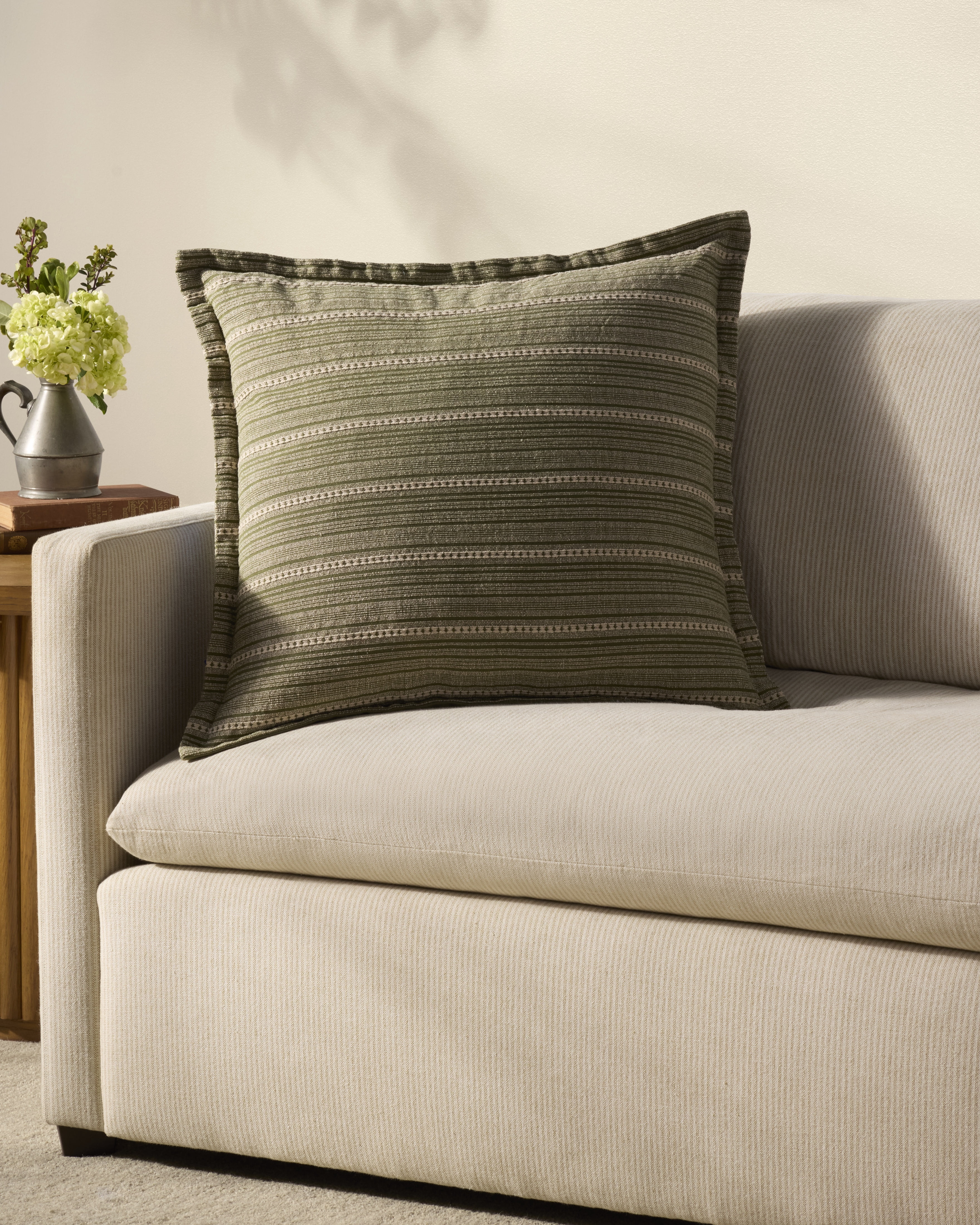 Chris Loves Julia x Loloi Howie Green / Natural 22'' x 22'' Decorative Pillow