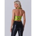 thumbnail image 3 of DARING DIVA Women's Deep V Neck Metallic Holographic Crop Tops M Light Green, 3 of 6