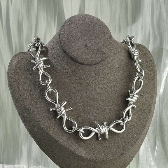 304 Stainless Steel Barb Wire Link Chain Necklaces for Women Men Stainless Steel color 16.02 inch(40.7cm) 1pc