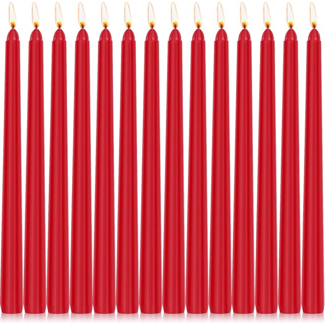 Perkisboby Lot de 14 Bougies Coniques Rouges, 10 Pouces Sans Coulure, Bougie de Souper Non Parfumée 7 Heures de Combustion pour Noël, Fête Ou Décoration de Mariage