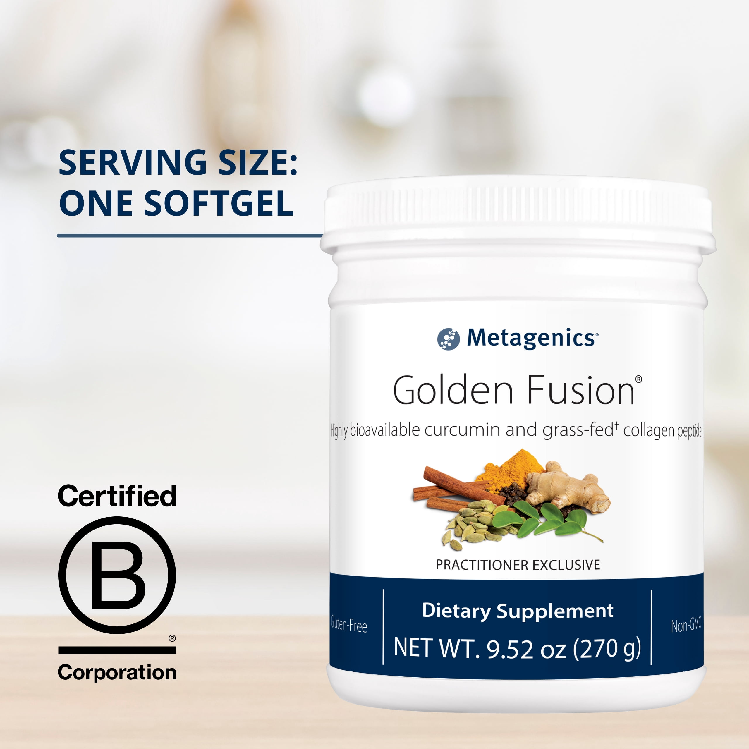 Metagenics Golden Fusion - Bioavailable Curcumin - Grass-Fed Collagen Peptides - With Black Pepper, Cardamom & Cinnamon Bark - Non-GMO & Gluten Free - 30 Servings - 9.52 oz