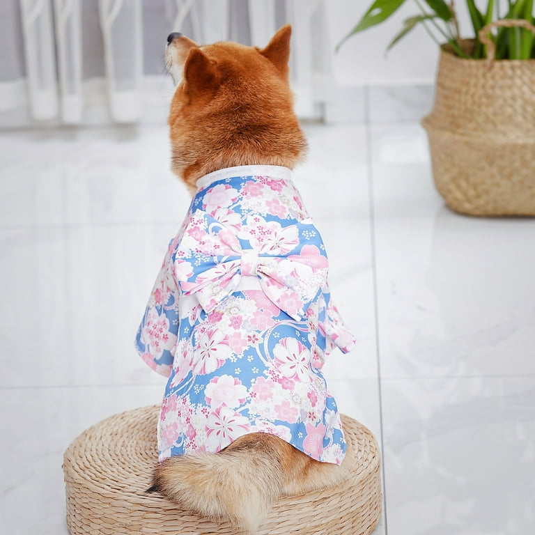 Pet Kimono Costume Breathable Japanese Style Bow knot Pet Dog Cat Clothing for Party birthday Festival 1PC
