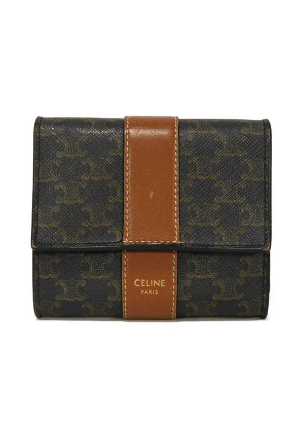 Pre-Owned Celine Small Trifold Wallet, New Foil Stamping, Black, Brown, and Triomphe... (Fair)