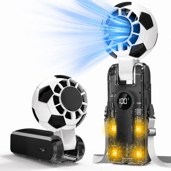 Portable Handheld Fan with Ice Cooler, 5-Speed Settings, Soccer-Shaped Mini Personal Fan, 4000mAh Rechargeable Pocket Fan for Travel/Outdoor/Office Use, Up to 20 Hours of Run Time,Black