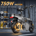 thumbnail image 4 of DTTZH 750W Electric Bike for Adults Teen, 52V 25Ah Removable Battery, 80 Miles, 14" Tires Ebike, Electric Mini Bike with Holder, Class 2, UL 2849, 4 of 8