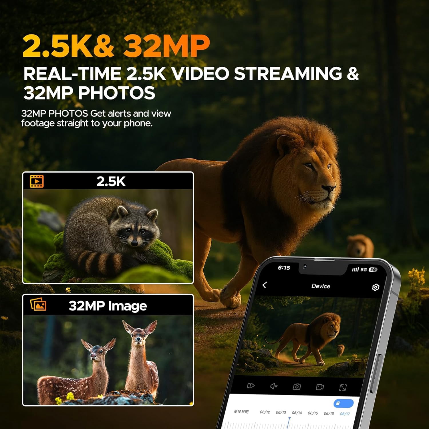 CAMPARK Cellular Trail Camera, 2.5k Live Streaming Solar Powered Game Deer Cameras with Night Vision Motion Activated, Waterproof IP66 Built-in SIM Card, No WiFi Needed for Hunting