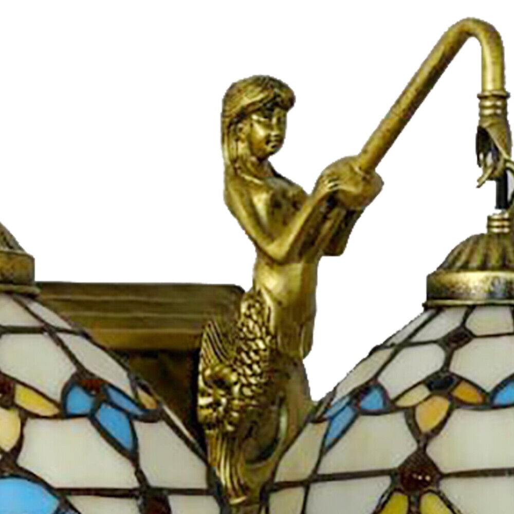 Miumaeov 2 Lights Tiffany Style Mermaid Wall Sconce Vanity Fixture Wall Lamp Stained Glass Wall Mounted Lighting Fixture